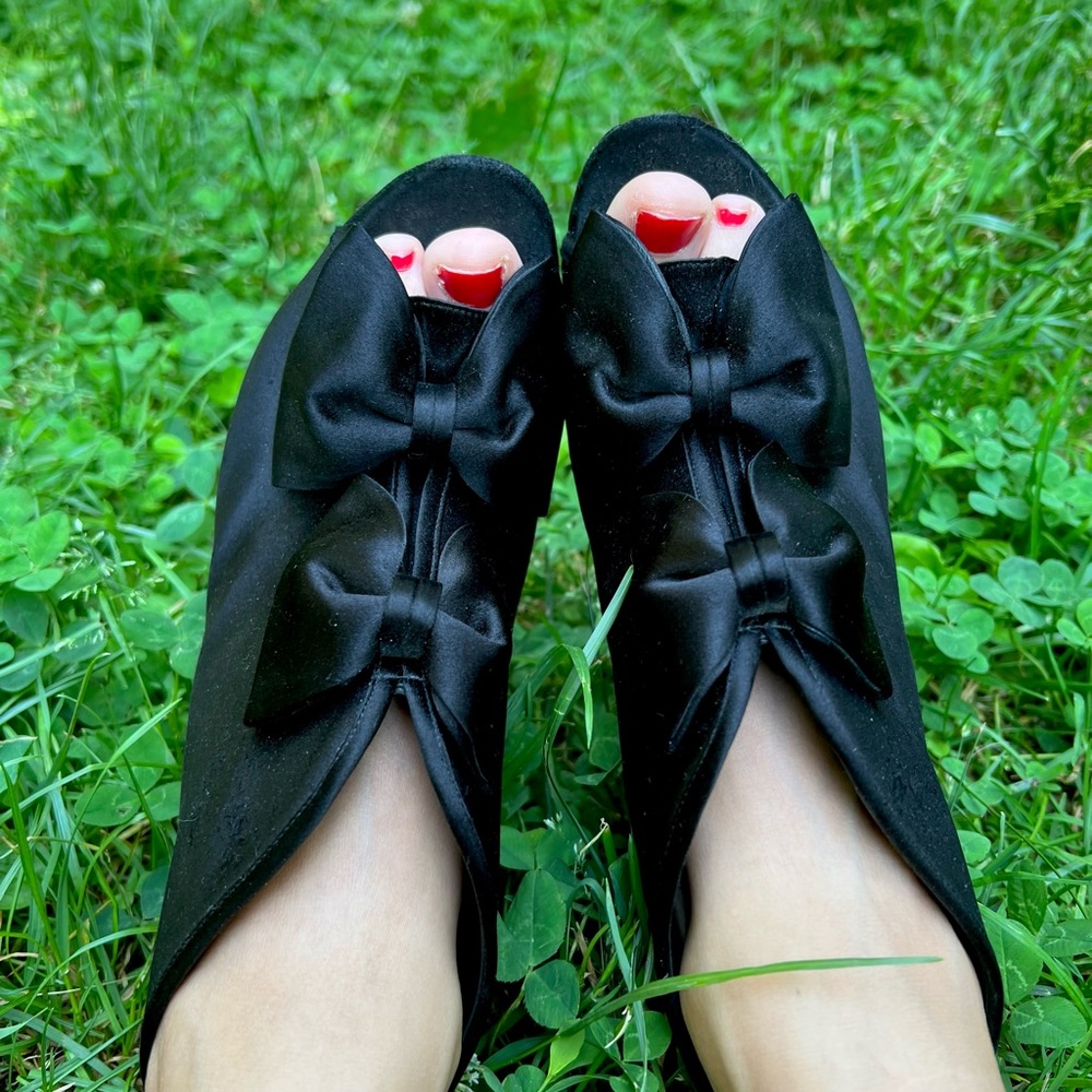 CHANEL Black Bow Peep-Toe Ankle Booties